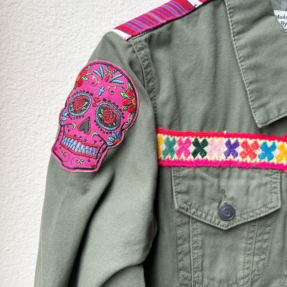 Two Tequila Sisters Custom Made Green Pink Denim Jacket Sz Small - Picture 10 of 13